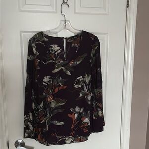 Le Chateau Red and Cream Long Sleeve Blouse